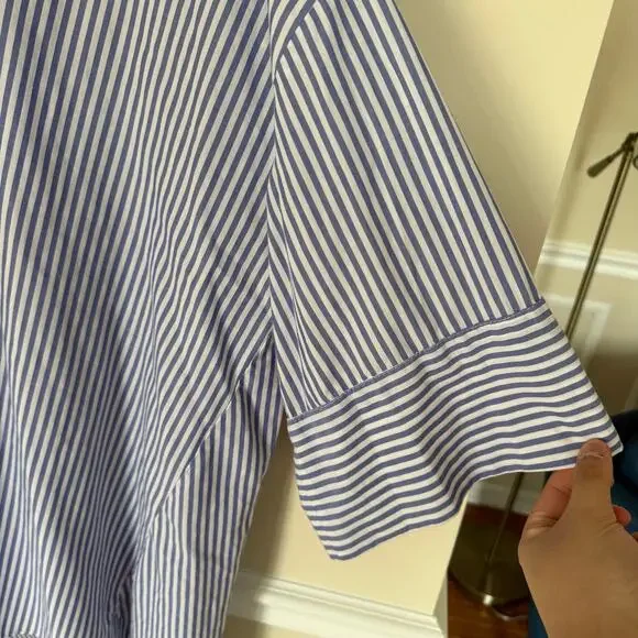 Zara Women’s Tunic-Like Blue and White Stripe Button Down Collared Top Summer - Picture 7 of 10